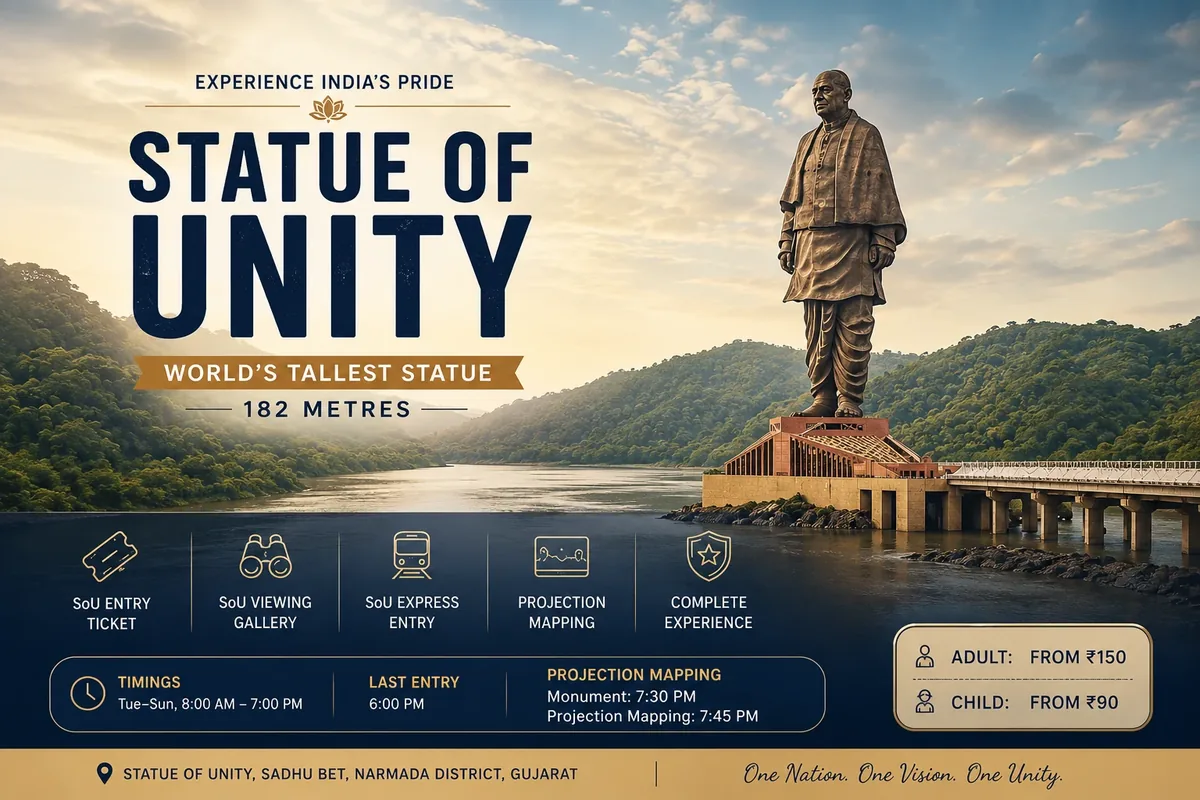 Statue of Unity ticket, viewing gallery and projection mapping overview
