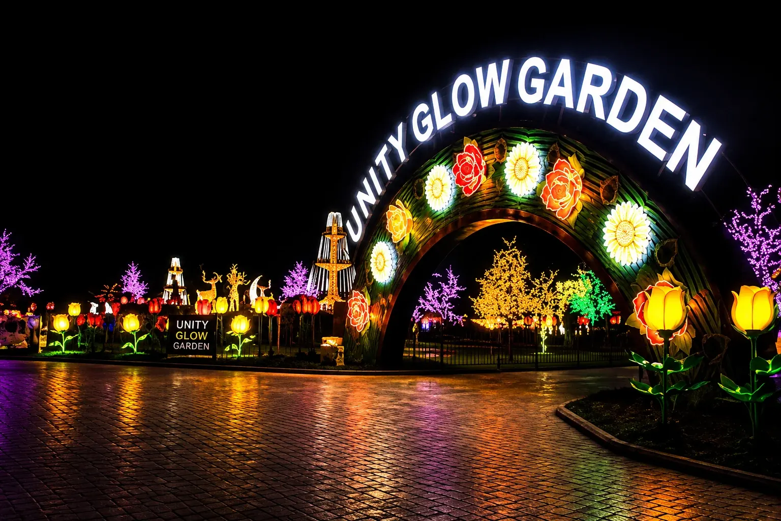 Unity Glow Garden illuminated at night, Statue of Unity, Kevadia