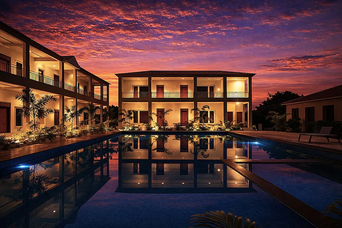 Lavender Hotel at dusk, Kevadia