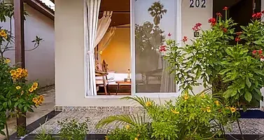 Garden cottage entrance at River View Tent Resort, Kevadia